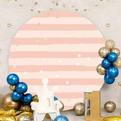 Aperturee - Pink Stripes Round Birthday Backdrop For Girl