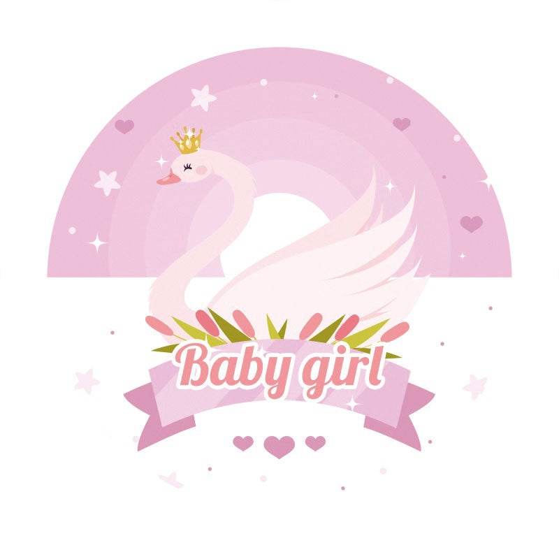 Aperturee - Pink Swan Baby Girl Round Baby Shower Backdrop