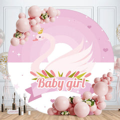 Aperturee - Pink Swan Baby Girl Round Baby Shower Backdrop