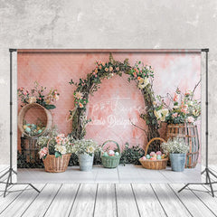 Aperturee - Pink Wall Flower Arch Easter Egg Photography Backdrop
