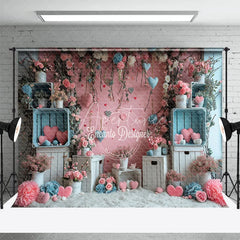 Aperturee - Pink Wall Flowers Love Hearts Valentine Backdrop
