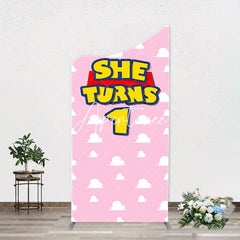 Aperturee - Pink White Cloud She Turns 1 Arch Birthday Backdrop