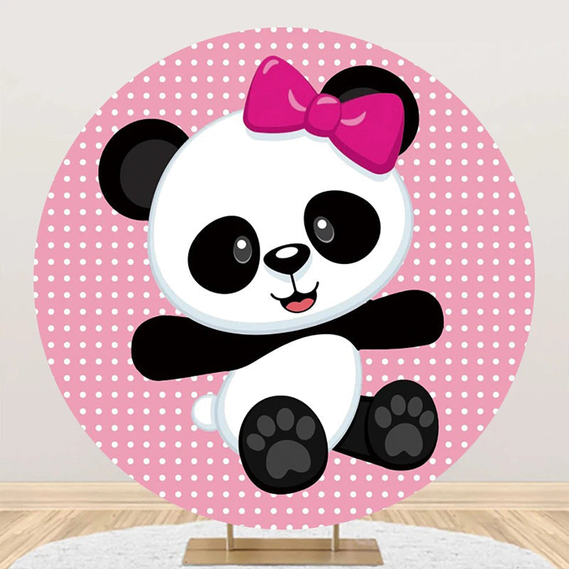 Aperturee - Pink White Dots Panda Round Baby Shower Backdrop