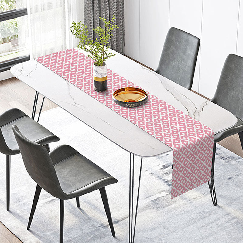 Aperturee - Pink White Repeat Pattern Dining Fabric Table Runner