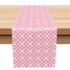 Aperturee - Pink White Repeat Pattern Dining Fabric Table Runner