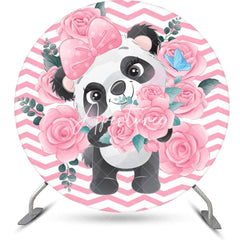 Aperturee - Pink White Ripple Rose Panda Round Birthday Backdrop