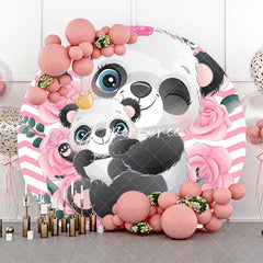 Aperturee - Pink White Rose Panda Round Baby Shower Backdrop