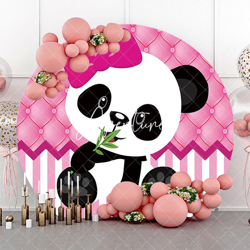 Aperturee - Pink White Stripe Panda Round Baby Shower Backdrop