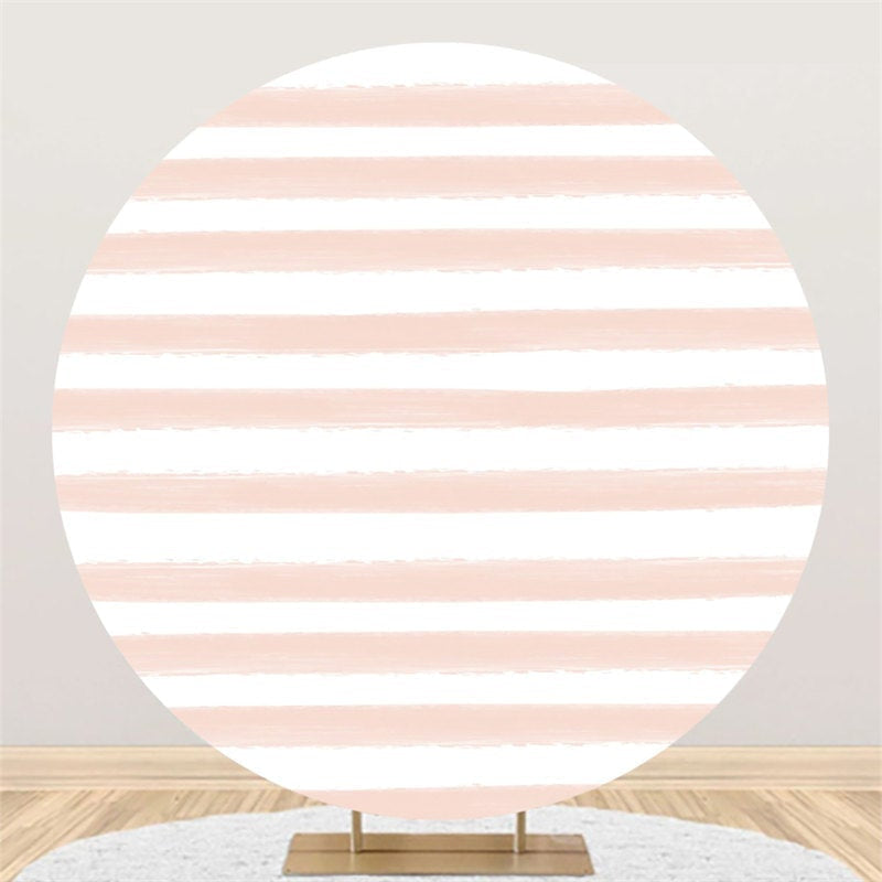 Aperturee Pink White Stripe Round Birthday Backdrop For Party