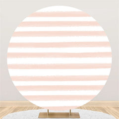 Aperturee Pink White Stripe Round Birthday Backdrop For Party