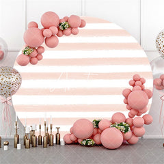 Aperturee Pink White Stripe Round Birthday Backdrop For Party