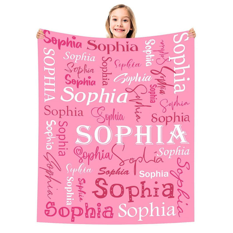 Aperturee - Pink White Text Typeface Personalized Name Blanket