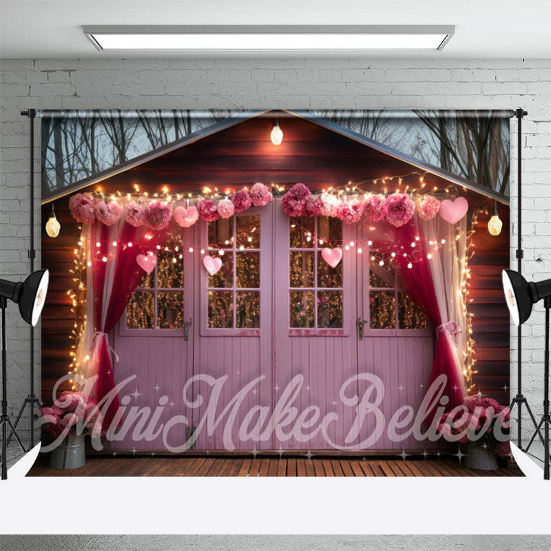 Aperturee - Pink Wood House Flower Light Valentines Day Backdrop