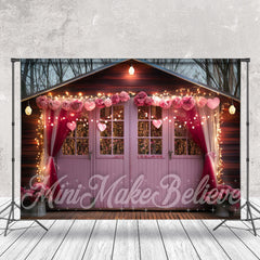 Aperturee - Pink Wood House Flower Light Valentines Day Backdrop