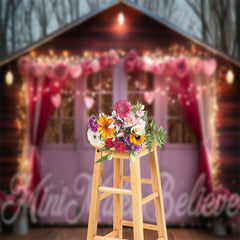 Aperturee - Pink Wood House Flower Light Valentines Day Backdrop