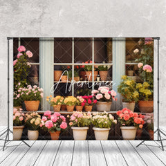 Aperturee - Pink Yellow Floral Window Spring Photo Backdrop