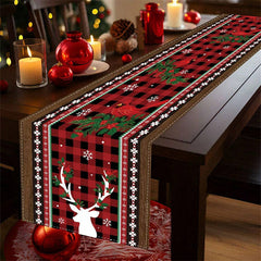 Aperturee - Poinsettia Red Buffalo Check Christmas Table Runner