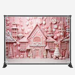 Aperturee - Posh Pink Candy House Sweetmeats Christmas Backdrop