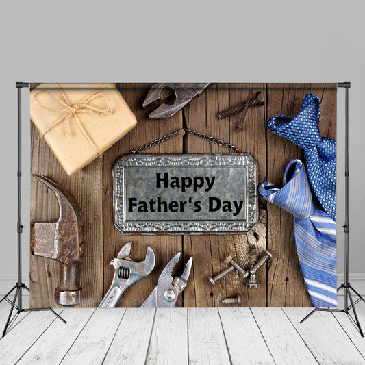 Aperturee - Present Tie Tools Wooden Happy Fathers Day Backdrop
