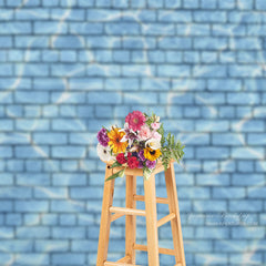 Aperturee - Pretty Blue Water Wave Brick Wall Photography Backdrop