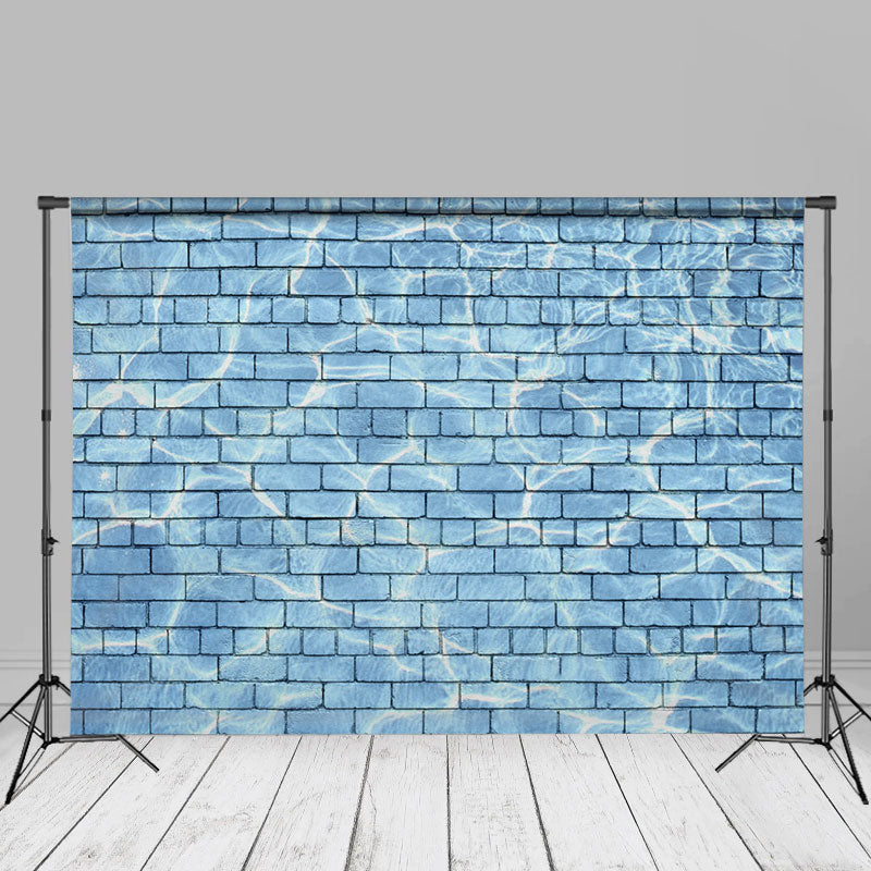 Aperturee - Pretty Blue Water Wave Brick Wall Photography Backdrop