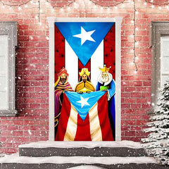 Aperturee - Puerto Rico Flag Kings Merry Christmas Door Cover