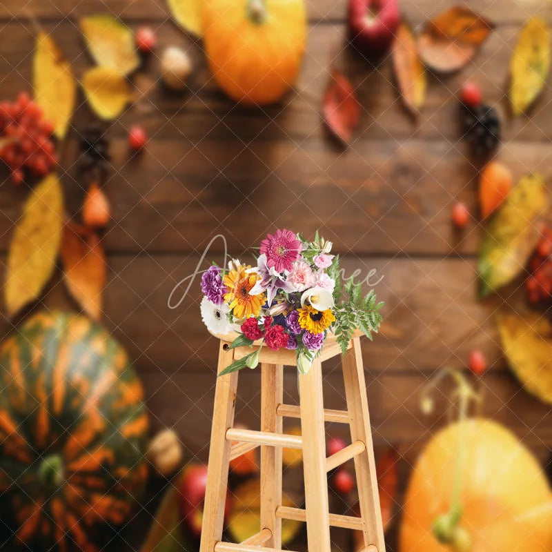 Aperturee - Pumpkin Apple Wood Board Fall Photography Backdrop