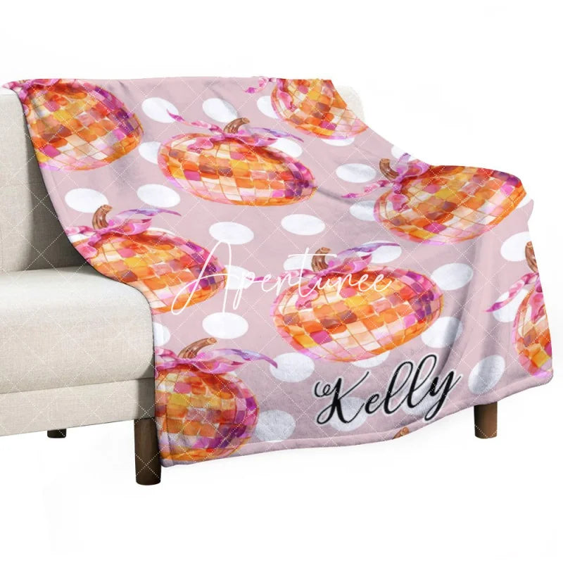 Aperturee - Pumpkin Disco Ball Halloween Custom Name Blanket