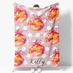 Aperturee - Pumpkin Disco Ball Halloween Custom Name Blanket