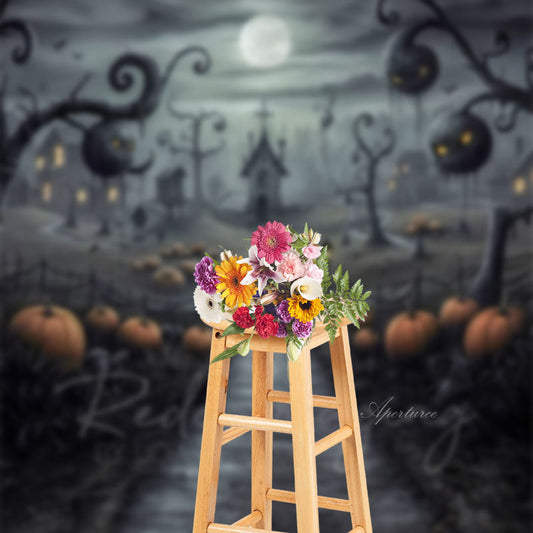 Aperturee - Pumpkin Haunted House Halloween Portrait Backdrop