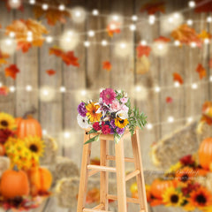 Aperturee - Pumpkin Haystacks Wood Wall Bulbs Autumn Backdrop