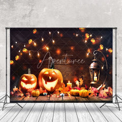 Aperturee - Pumpkin Lantern Wooden Wall LED Light Halloween Backdrop