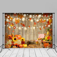 Aperturee - Pumpkin Maples Corn Apple Wood Wall Autumn Backdrop