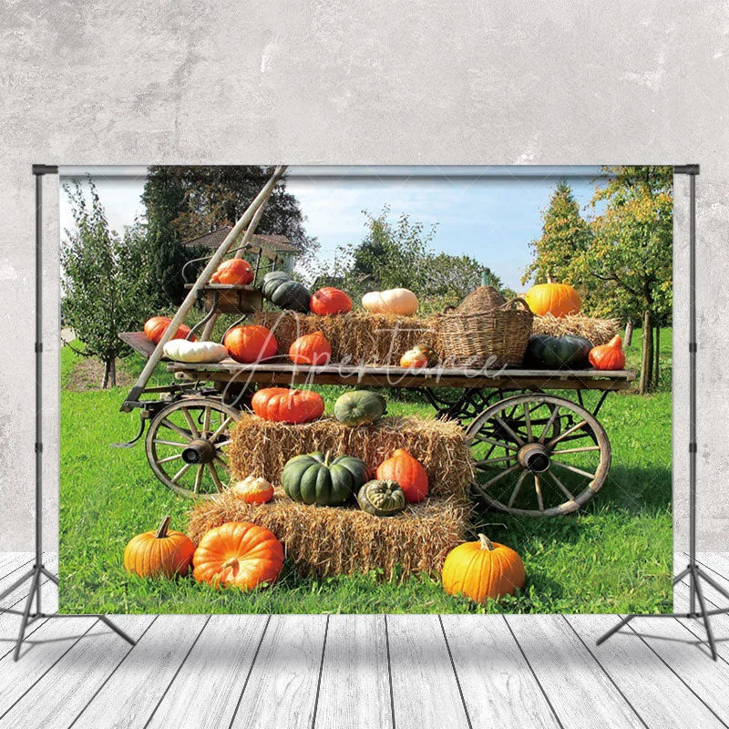 Aperturee - Pumpkin Wooden Cart Orchard Outdoor Photo Backdrop