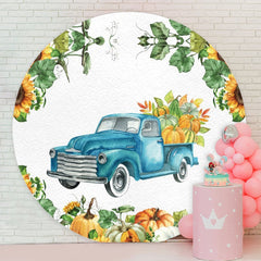 Aperturee - Pumpkins And Blue Truck Round Birthday Party Backdrop