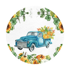 Aperturee - Pumpkins And Blue Truck Round Birthday Party Backdrop