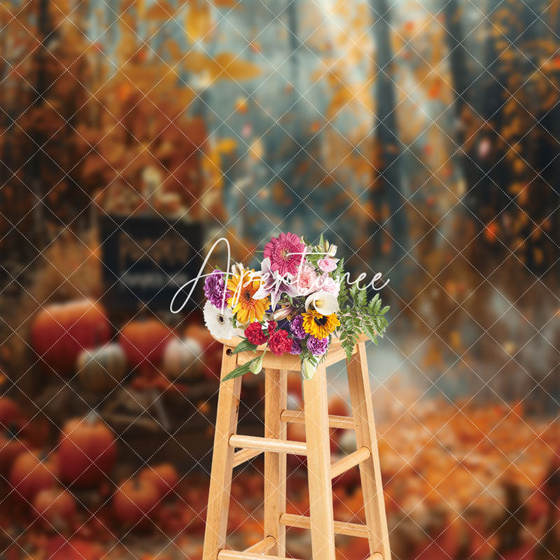 Aperturee - Pumpkins Falling Maple Leaves Autumn Photo Backdrop