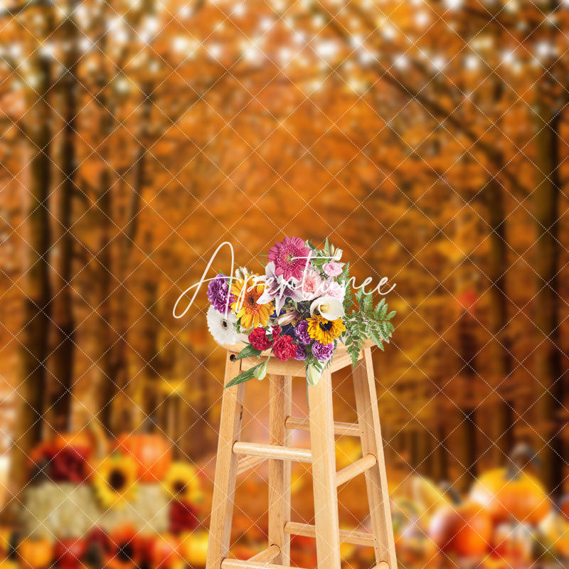 Aperturee - Pumpkins Floral Maple Leaf Forest Autumn Backdrop