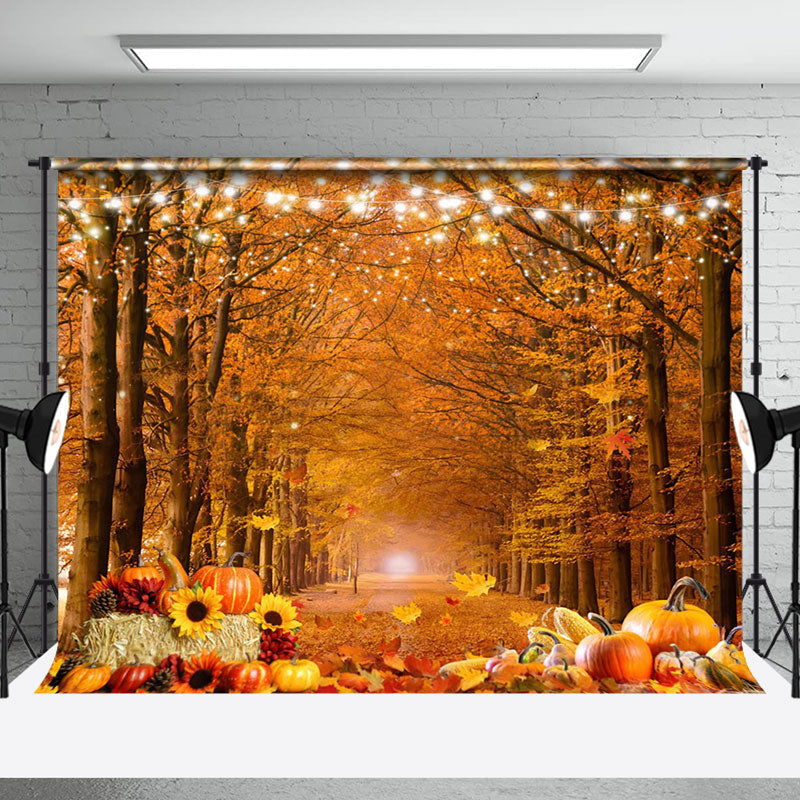 Aperturee - Pumpkins Floral Maple Leaf Forest Autumn Backdrop