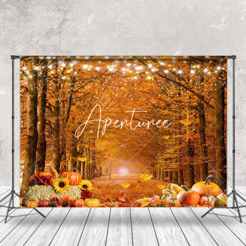 Aperturee - Pumpkins Floral Maple Leaf Forest Autumn Backdrop