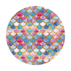 Aperturee - Purple And Blue Round Mermaid Birthday Party Backdrop