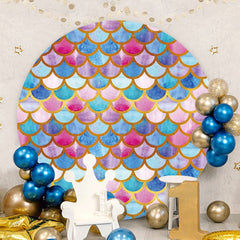 Aperturee - Purple And Blue Round Mermaid Birthday Party Backdrop