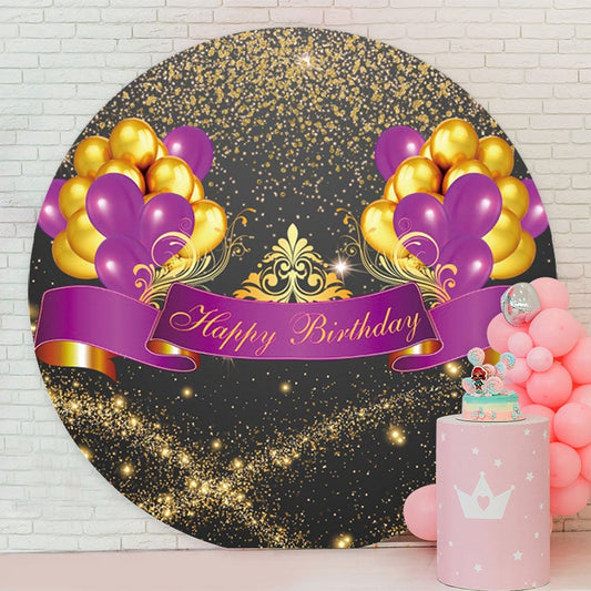Aperturee - Purple And Gold Ballon Round Birthday Backdrop