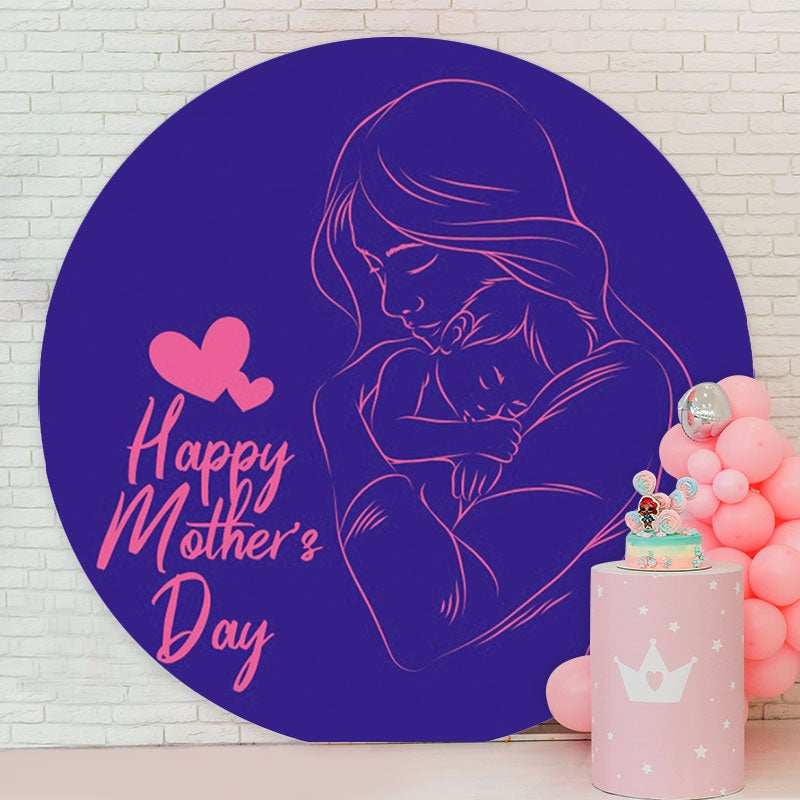 Aperturee - Purple And Pink Abstract Line Round Mothers Day Backdrop