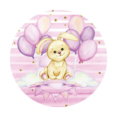Aperturee - Purple Ballon And Rabbit Round Baby Shower Backdrop