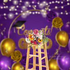 Aperturee - Purple Balloon Rose Congrats Grad Photo Backdrop