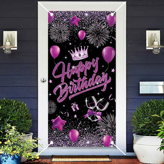 Aperturee - Purple Balloons Crown Black Birthday Door Cover