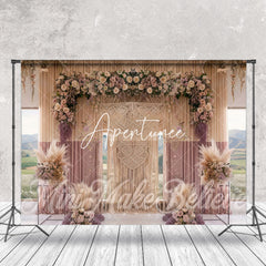 Aperturee - Purple Beige Curtain Floral Boho Photoshoot Backdrop