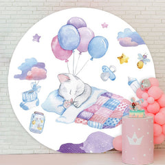 Aperturee - Purple Blue And Cat Round Baby Shower Backdrop