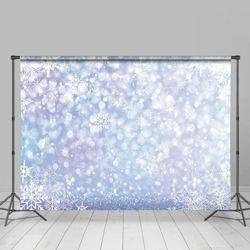 Aperturee - Purple Blue Snowflake Glitter Bokeh Winter Backdrop